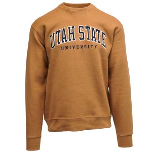 Letterman Patch Utah State University Crew Sweatshirt Brown